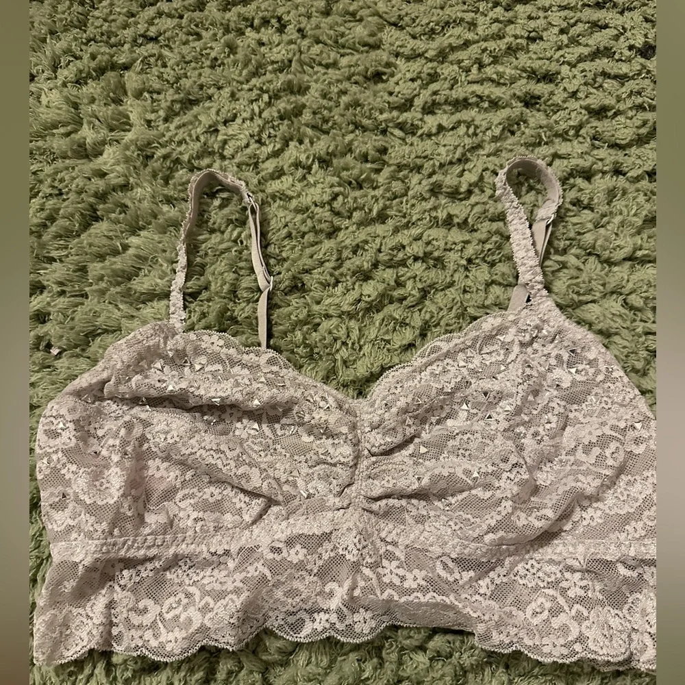 Victorias Secret Pink Gray Bling Stone Embellished Ruched Lace Cami Bra - Picture 8 of 8